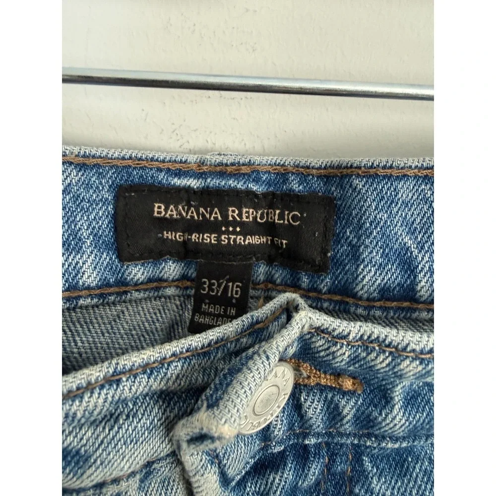 Banana Republic High-Rise Straight-Leg Blue Denim Women's 16‎ Jeans Casual